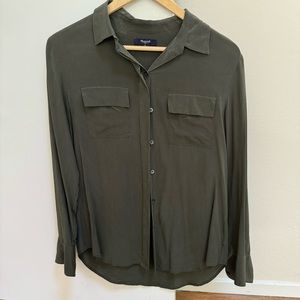 Madewell green silk shirt